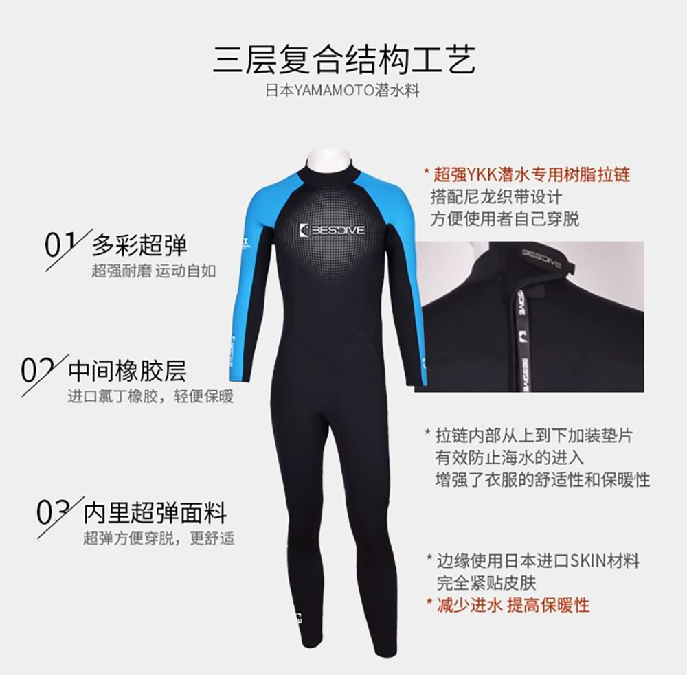 彩虹系列 3MM超彈長(cháng)款連體潛水衣 水肺濕衣 BESTDIVE潛水服